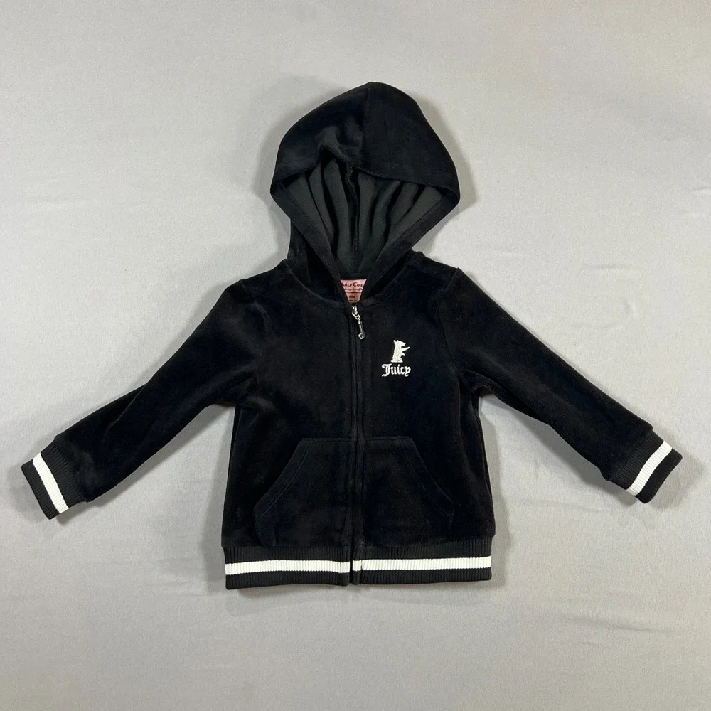 Juicy Couture Hoodie Kids 18M Black Cotton Logo Embroidered Ribbed Trim Full Zip